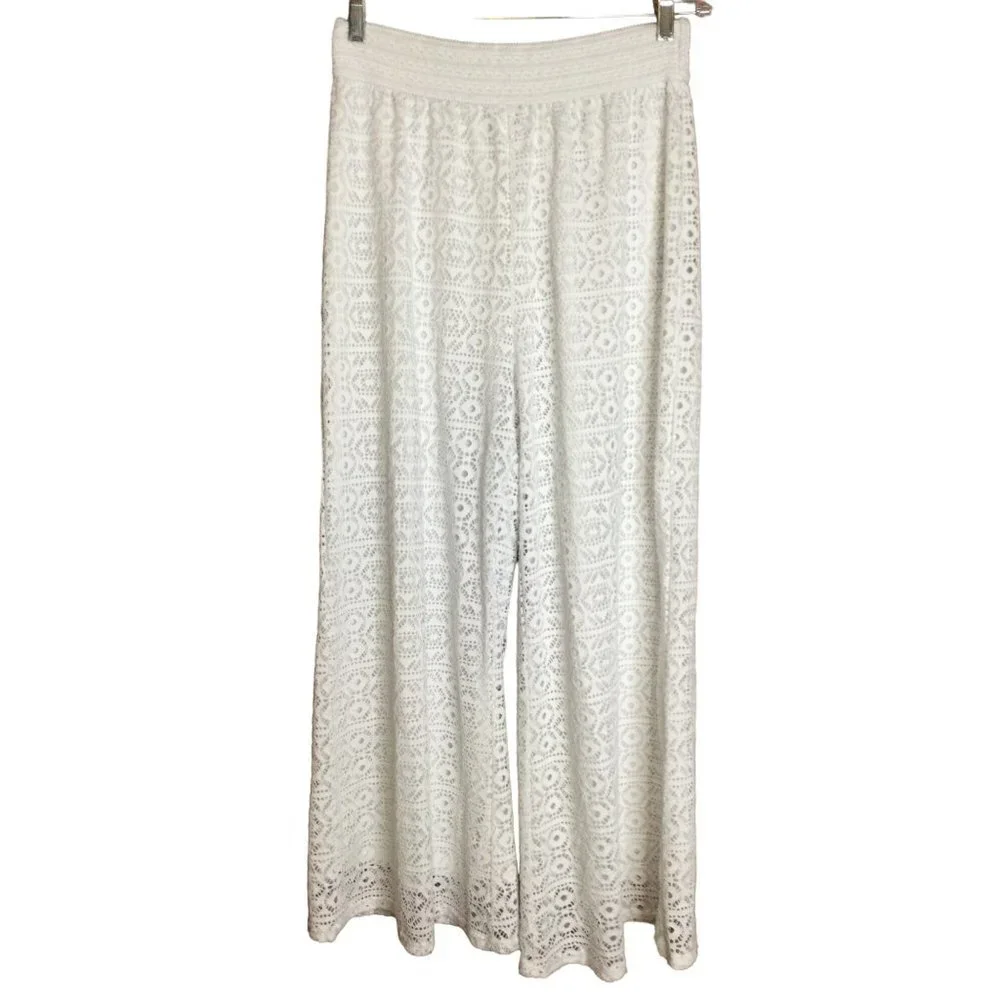Me 2 Magic Women's Eyelet Lace Lined Wide Leg Summer Pants White Size L Coastal